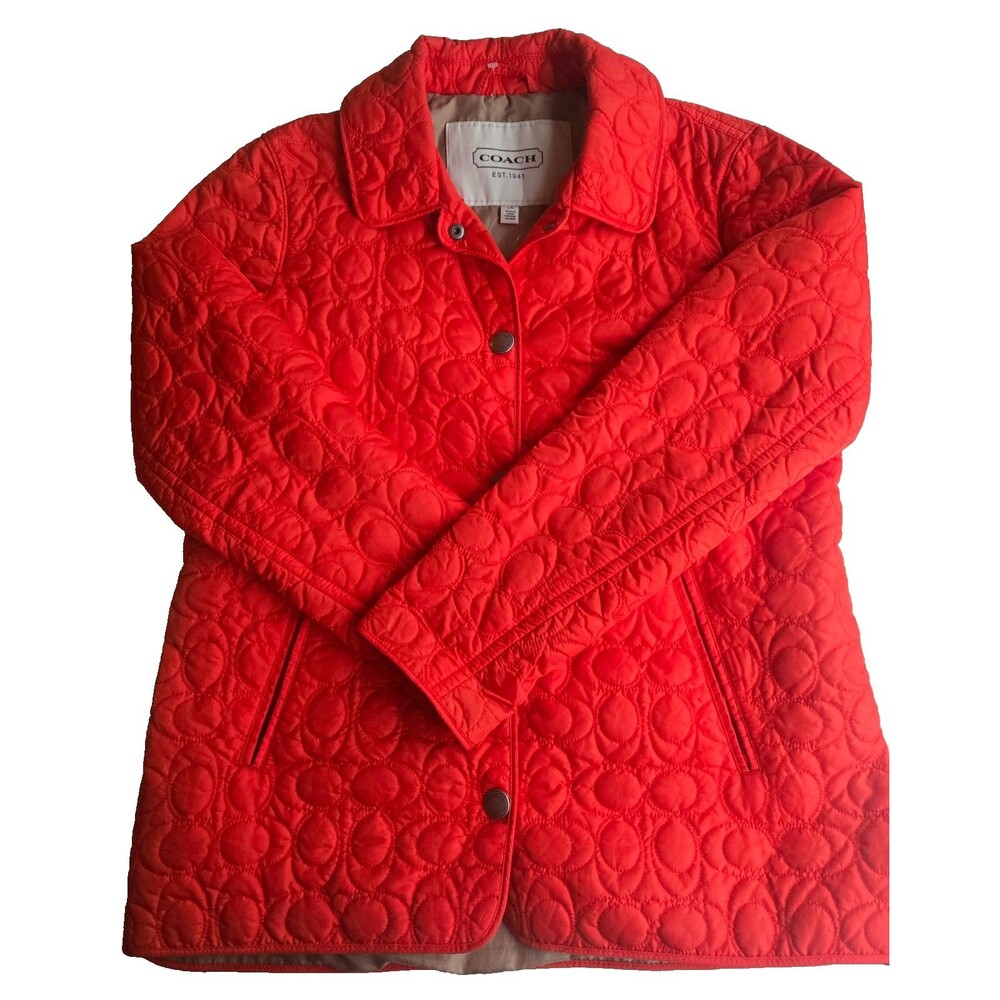 Coach logo‎ orange quilted snap-up jacket - long sleeve, pockets - L